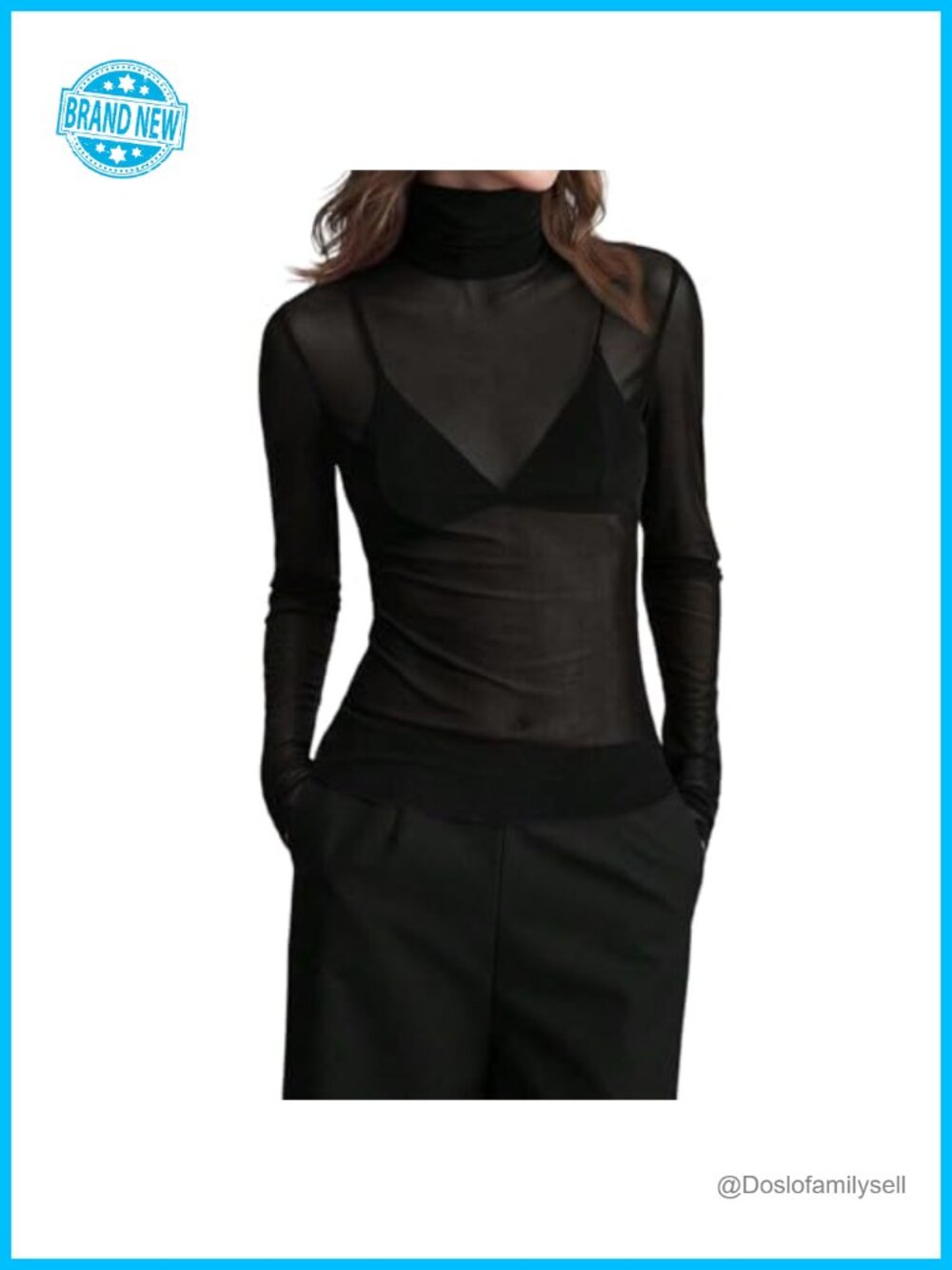 Womens Mesh Turtleneck Long Sleeve Sheer Slim Fit Blouse Club Party Top